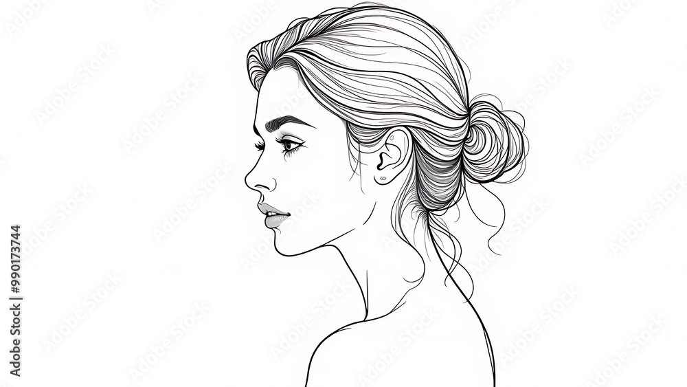 Drawing of a woman, one line drawing, outline of a figure Drawing of a woman, one line drawing, outline of a figure