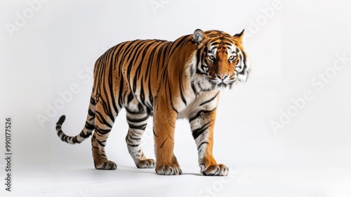 prowling tiger. A striking illustration of a tiger on the prowl, exuding stealth and focus against a light backdrop.