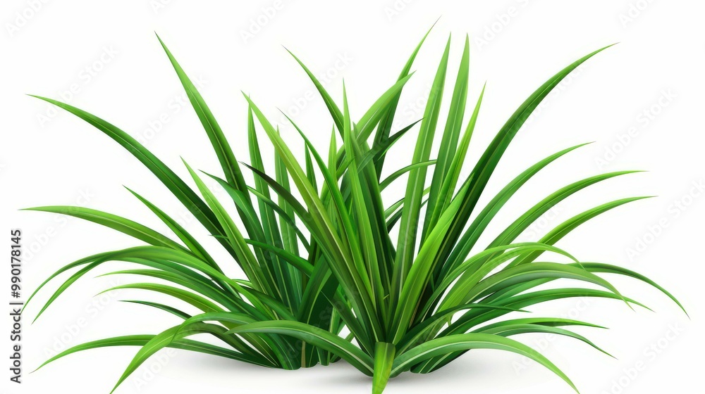 Fototapeta premium A vibrant, lush green bush of phalaris arundinacea grass stands out against a pure white background, showcasing its texture and form.