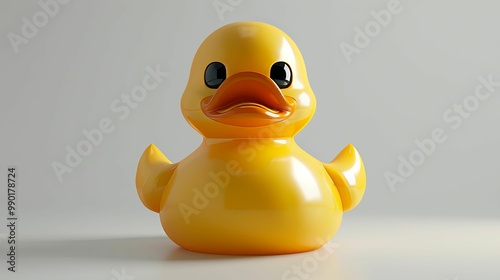 Yellow Rubber Duck Toy on a Light Grey Background photo