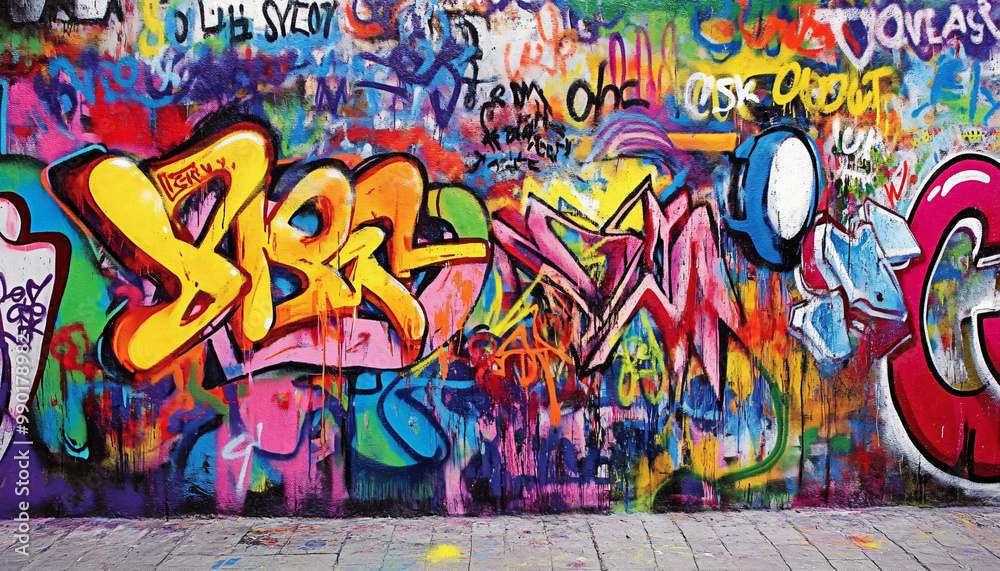 A graffiti-covered urban wall, showcasing vibrant colors, bold lines, and an edgy, artistic vibe A graffiti-covered urban wall, showcasing vibrant colors, bold lines, and an edgy, artistic vibe