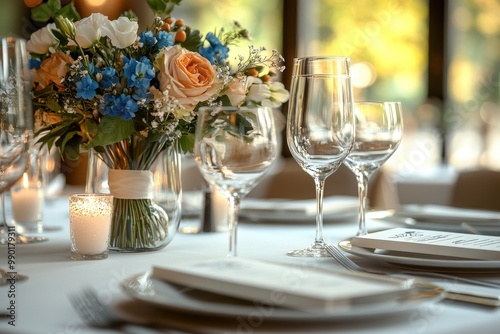 Elegant Table Setting with Flower Bouquet