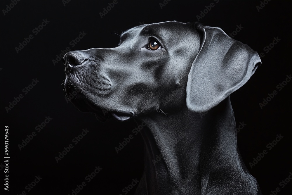 Elegant Black Labrador Dog in Profile Against Dark Background Elegant Black Labrador Dog in Profile Against Dark Background