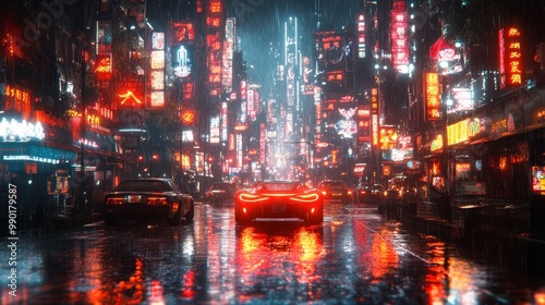 Neon Cityscape Under Rain