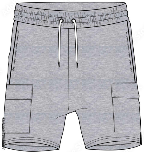 Boys Sweat Shorts pant technical fashion flat sketch vector illustration  template For Young Men.
