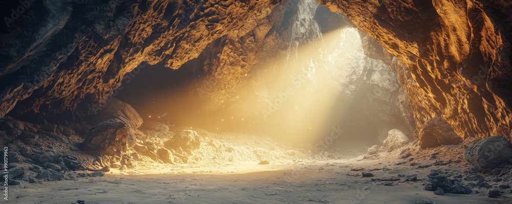 Naklejka premium Vast Cave with Light Rays in 3D Vector Rendering