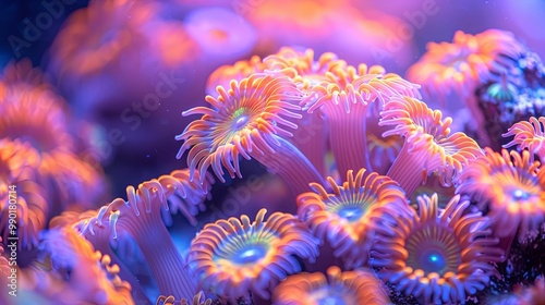 Vibrant Orange and Purple Coral Under Water