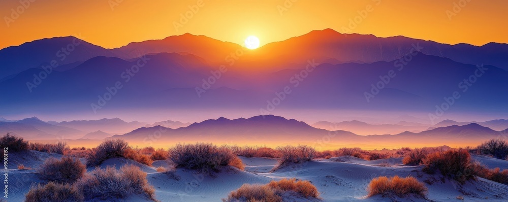 Stunning Desert Sunset Over Mountain Range Stunning Desert Sunset Over Mountain Range