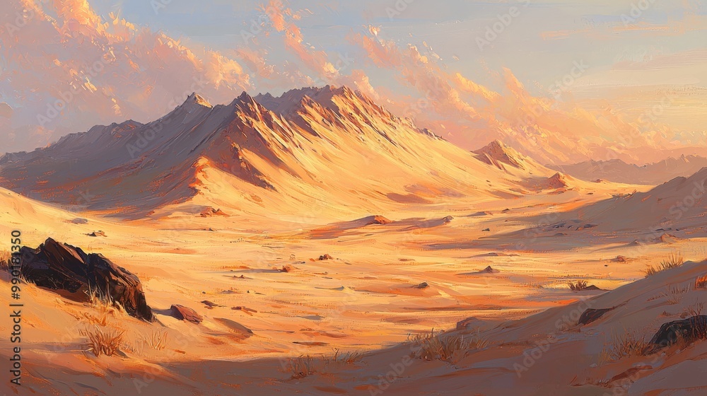 Naklejka premium Surreal Desert Landscape with Towering Mountains