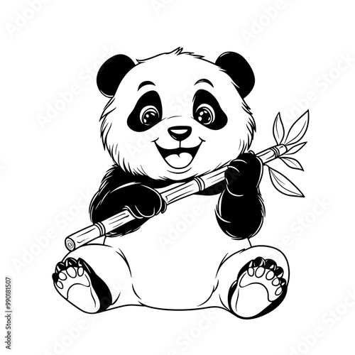 panda cute cartoon flat illustration coloring book for kids