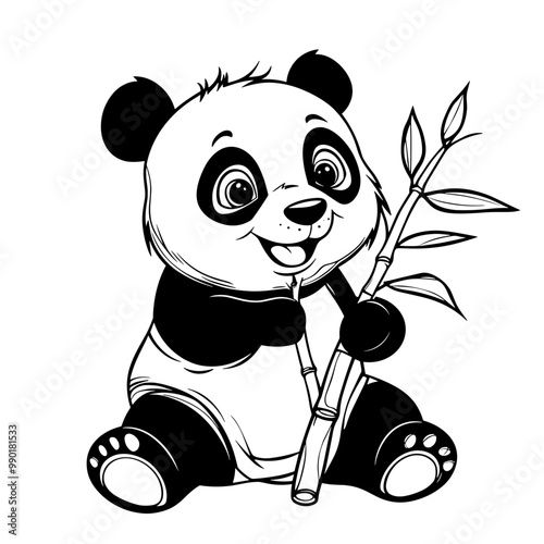 panda cute cartoon flat illustration coloring book for kids