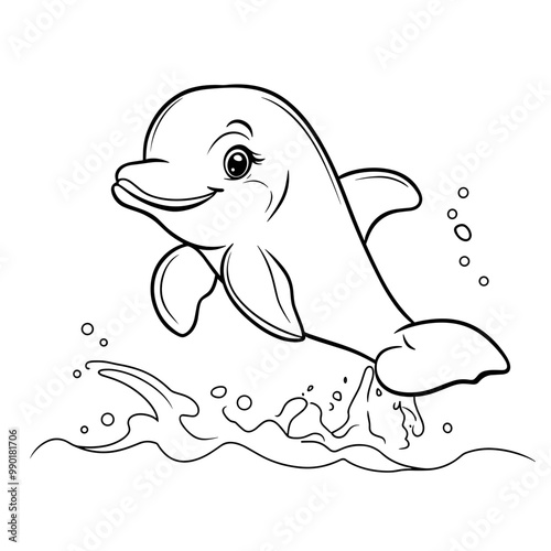 Vector of dolphin illustration coloring page for kids