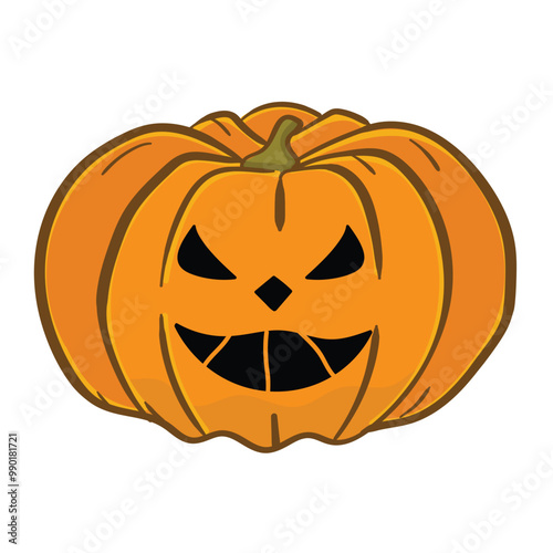 Vector icon for a frowning Jack-O'-Lantern. Hand-drawn orange pumpkin with a sad, carved face, representing a unique Halloween decoration.