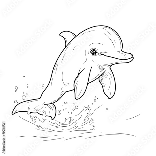 Vector of dolphin illustration coloring page for kids