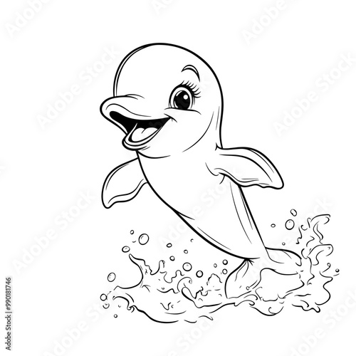 Vector of dolphin illustration coloring page for kids