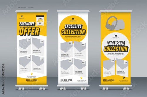 Product sale catalog roll up banner bundle, multipurpose sale promotion roll up banner, pull up banner, or x banner print template