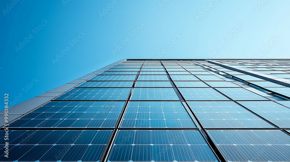 A Building Covered in Solar Panels Reaching Towards the Sky A Building Covered in Solar Panels Reaching Towards the Sky
