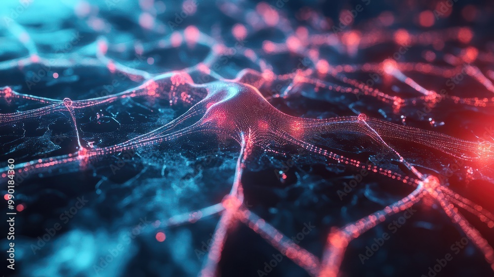 Illustrative 3D Animation of Neural Network. Wide view. Concept ...