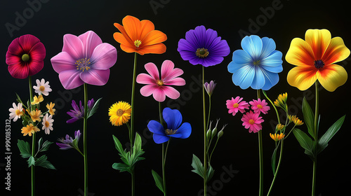 Colorful Wildflowers Scattered Across a Sunny Field