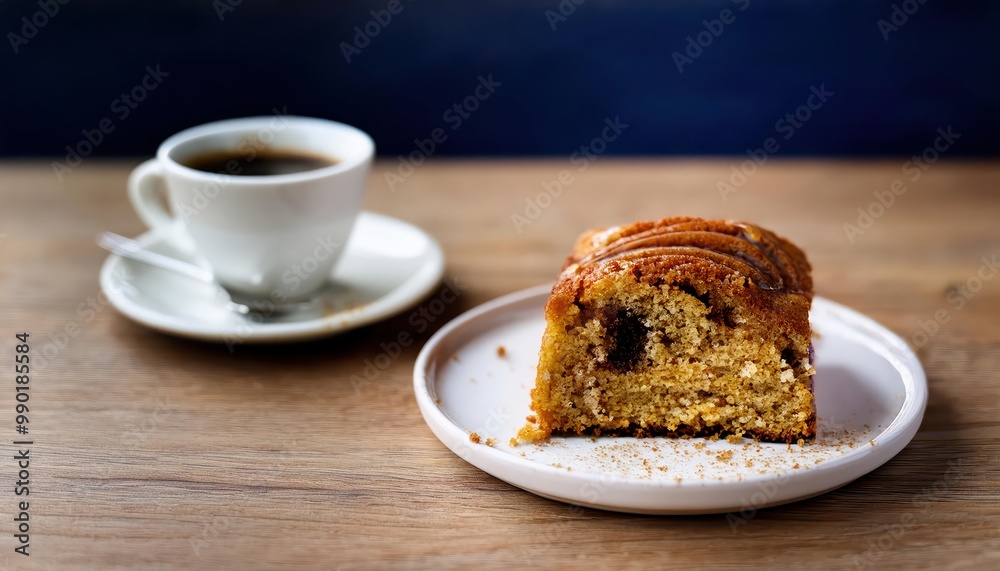 Freshly Baked Cake with Coffee on a Wooden Table Freshly Baked Cake with Coffee on a Wooden Table
