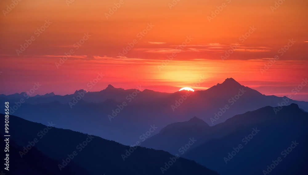 Beautiful Sunset Over Mountain Range in Vibrant Colors Beautiful Sunset Over Mountain Range in Vibrant Colors