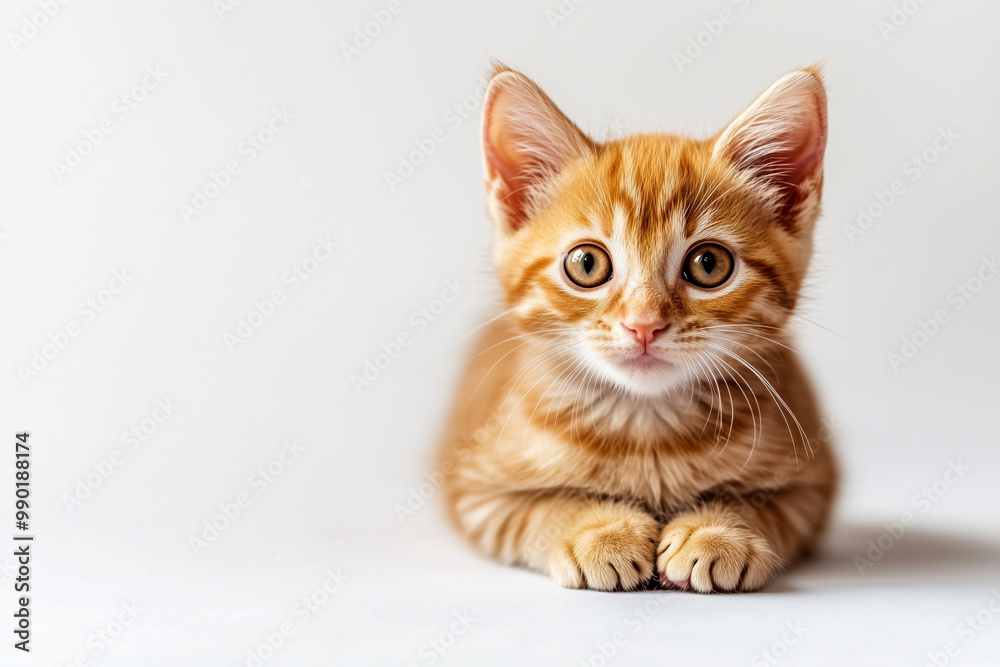 Adorable Orange Tabby Kitten Relaxing on White Surface
A charming orange tabby kitten with bright, curious eyes lies comfortably on a smooth white background, showcasing its innocence and playful natu Adorable Orange Tabby Kitten Relaxing on White Surface
A charming orange tabby kitten with bright, curious eyes lies comfortably on a smooth white background, showcasing its innocence and playful natu