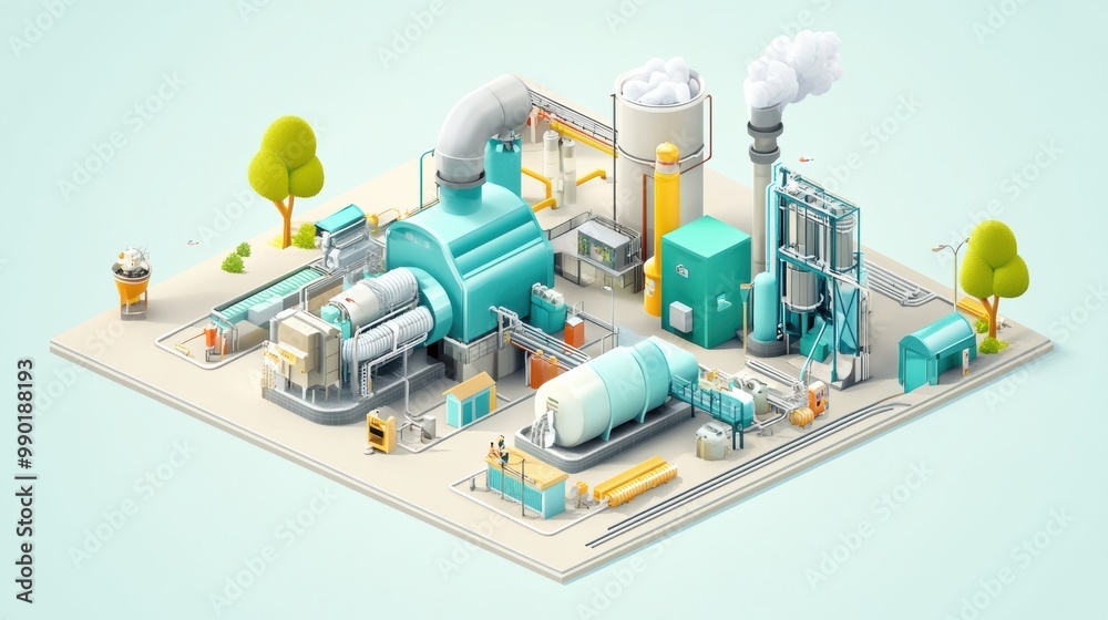 Modern Industrial Facility with Machinery and Equipment Modern Industrial Facility with Machinery and Equipment