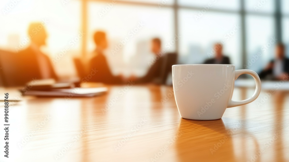 A vibrant meeting space features closeup coffee cups on a table, with blurred professionals engaged in lively discussions. A vibrant meeting space features closeup coffee cups on a table, with blurred professionals engaged in lively discussions.