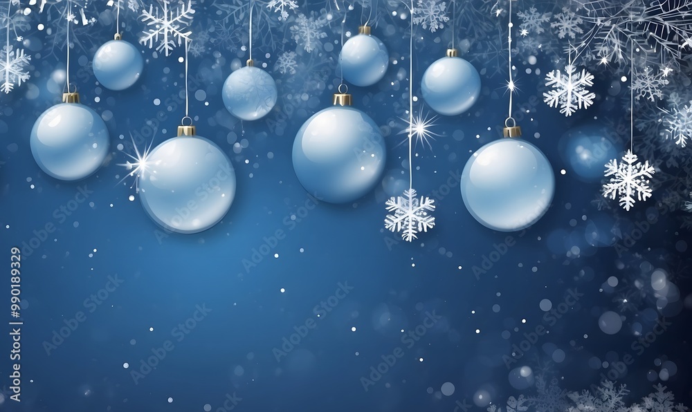 Beautiful Blue Background With Silver Ornaments and Snowflakes for a Festive Winter Celebration Beautiful Blue Background With Silver Ornaments and Snowflakes for a Festive Winter Celebration