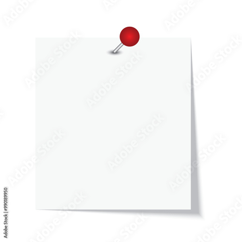 Pushpin, binder and white paper clip with shadow isolated on transparent. Blank note sticky vector.
