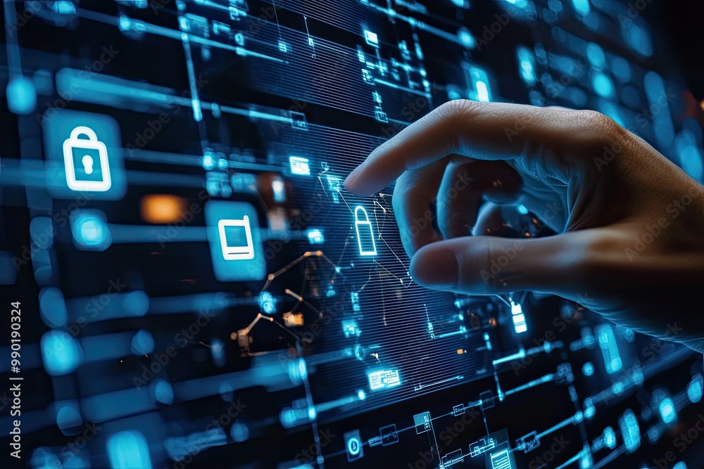 Cyber security concept with glowing padlock on digital city background Cyber security concept with glowing padlock on digital city background
