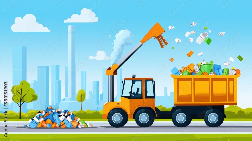 Naklejka premium Modern Waste Collection Truck in Urban Environment