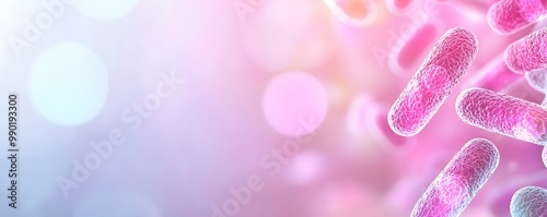 Close-up view of bacteria showcasing detailed molecular structures and protein strands with a smooth texture illuminated by soft lighting for subtle color gradients in high definit photo