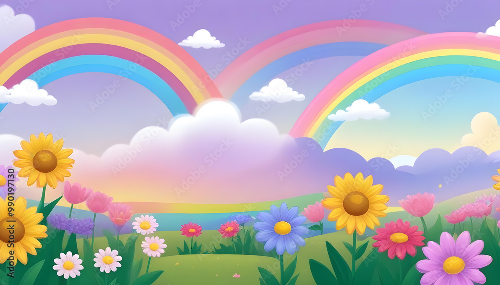 colorful landscape with a rainbow field background kids child colorful landscape with a rainbow field background kids child
