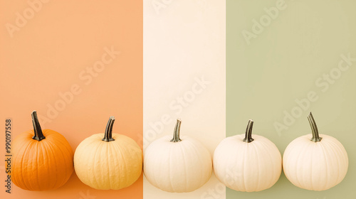 Elegant Autumn Pumpkin Collection on Soft Gradient Background - Perfect for Fall Décor, Halloween, and Thanksgiving Celebrations! High-Quality, Minimalist Vector Design in Neutral and Warm Tones