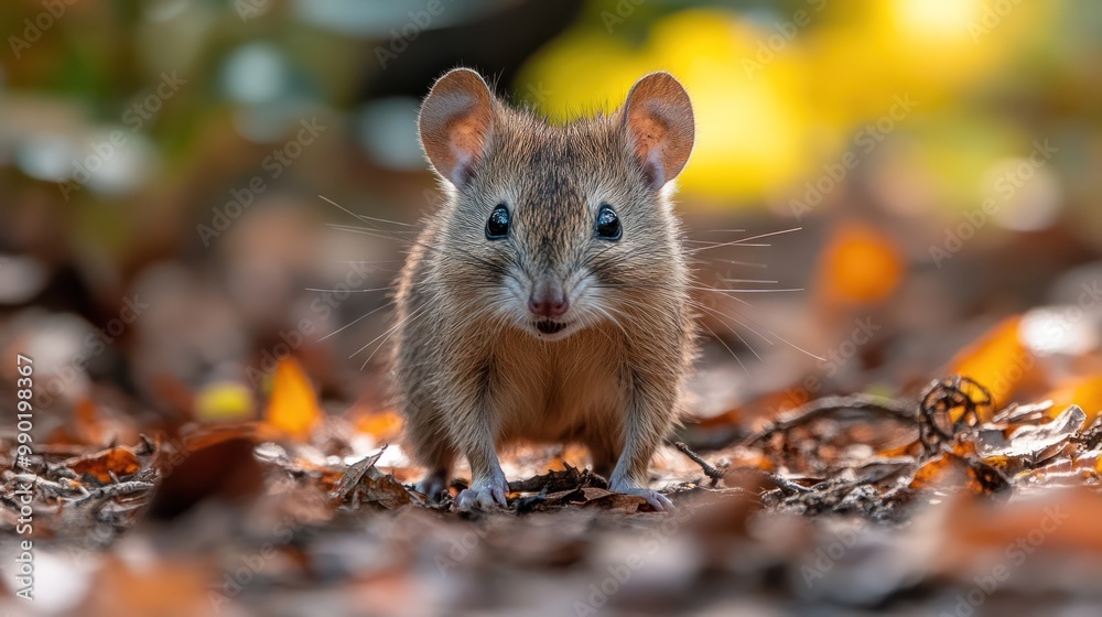 Cute Mouse in Autumn Leaves Cute Mouse in Autumn Leaves