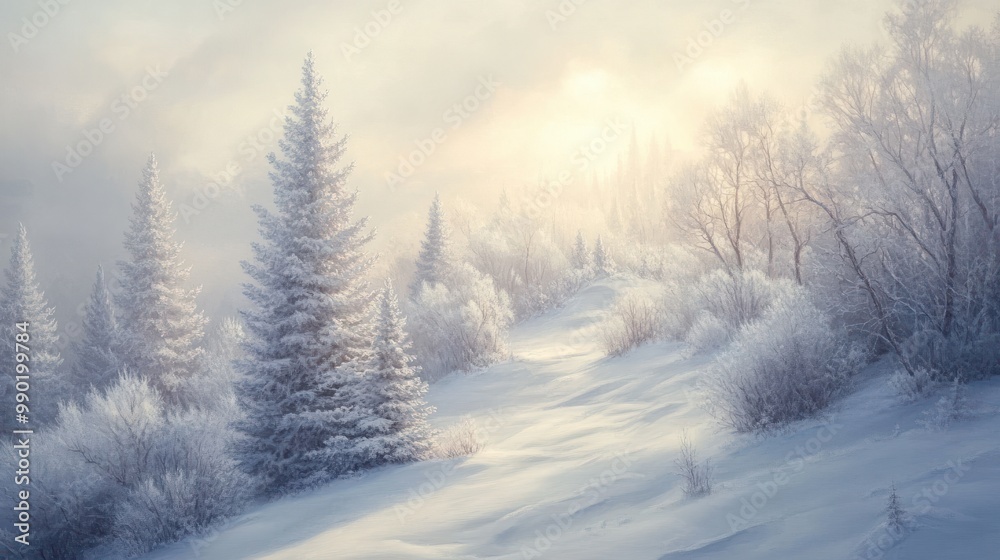 A Snow-Covered Landscape Bathed in Light