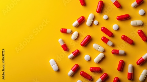 Vibrant Medicine Pills on Simple Background with Ample Copy Space