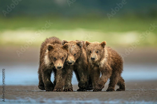 Brown bear sow and cubs 