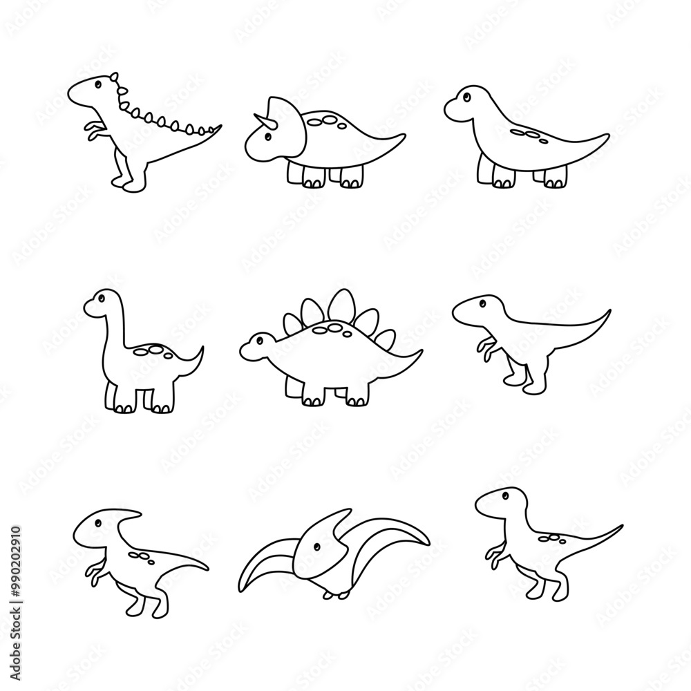 Cute dinosaur doodle line icon collection. outline style. isolated illustration Cute dinosaur doodle line icon collection. outline style. isolated illustration