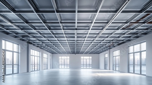 Wallpaper Mural Metal ceiling frame installation for suspended ceiling, aluminum profiles in an unfinished room, modern industrial style, soft white lighting, high detail, realism Torontodigital.ca