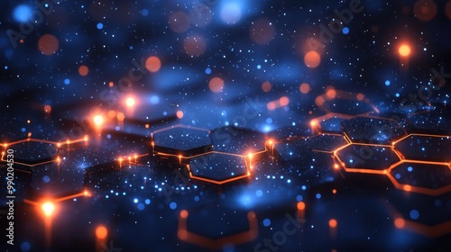 Wallpaper Mural Abstract hexagonal pattern with glowing lights Torontodigital.ca