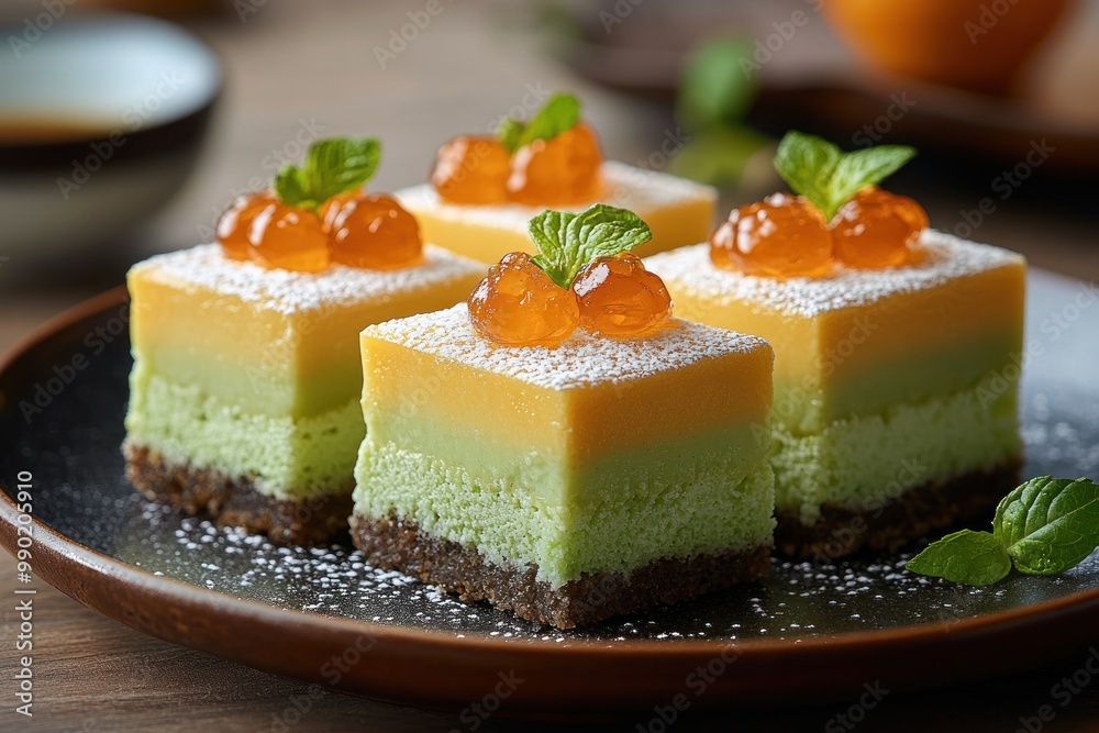 Layered Dessert with Orange Glaze and Mint Layered Dessert with Orange Glaze and Mint