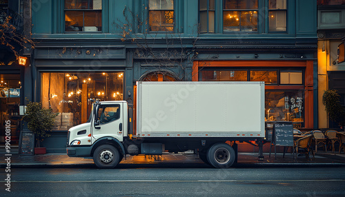 A White Van with No Windows and an Empty Side Panel is Parked

