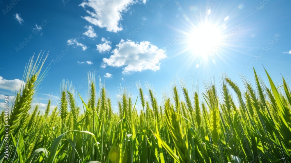 Fototapeta premium Wheat Field Under a Sunny Sky: A Rural Landscape
