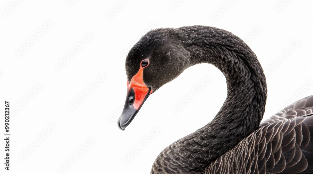 Fototapeta premium Black Swan Portrait: Close-up Photography of a Bird's Head