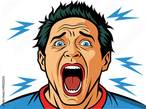 Man screaming with wide open mouth pop art retro illustration