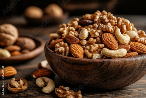 A mixed assortment of nuts including almonds walnuts