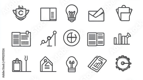 200 line icon set related to business