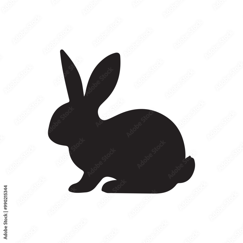 Fototapeta premium Black side silhouette of a rabbit isolated on white background. Vector illustration